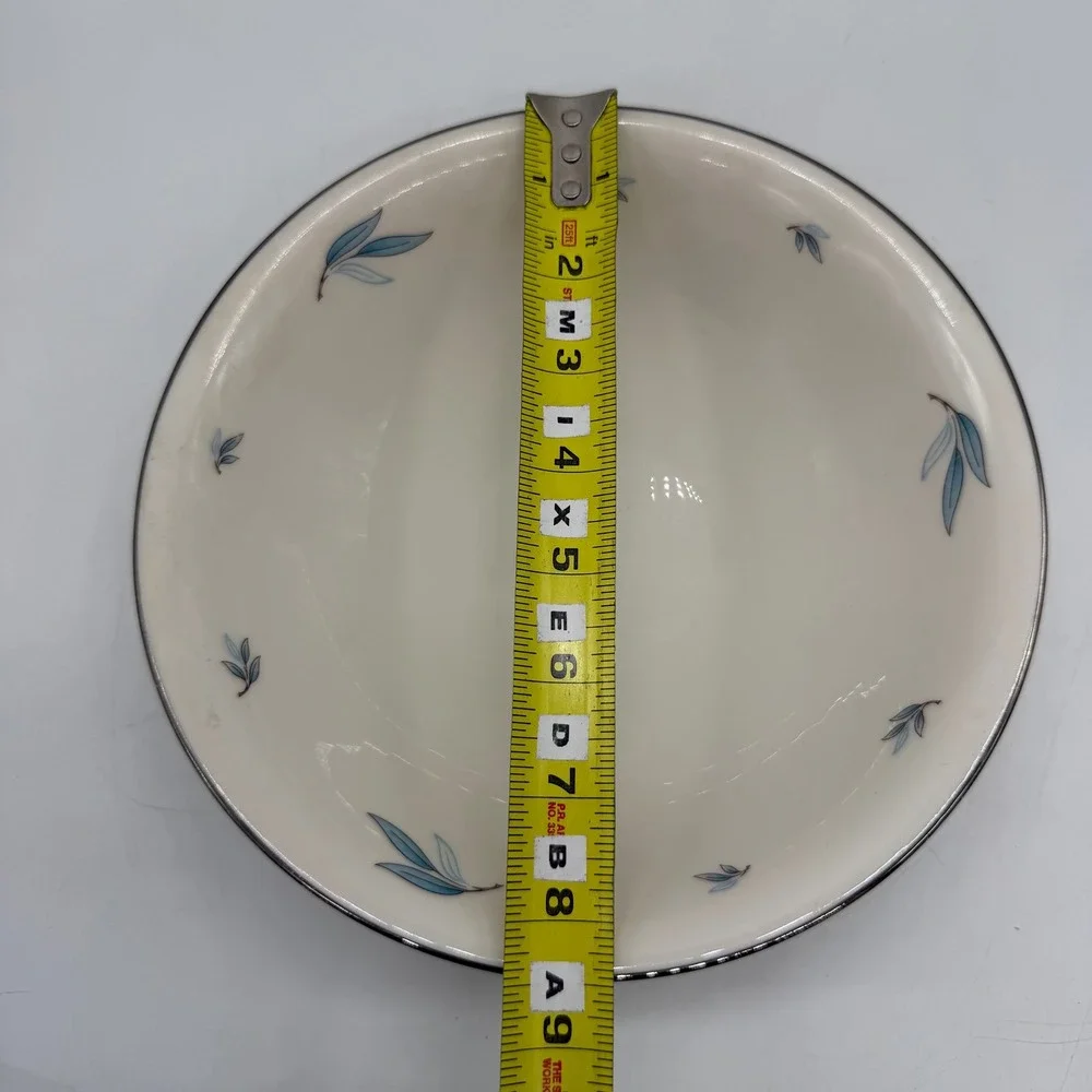 Syracuse China Celeste‎ Serving Bowl Blue Leaf Silver Trim Vintage Made in USA